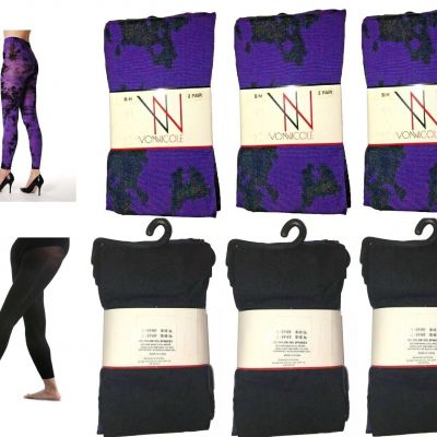 Lot 6 Von Nicole 3 Purple Tie Dye 3 Solid Black Footless Pantyhose Tights - S/M